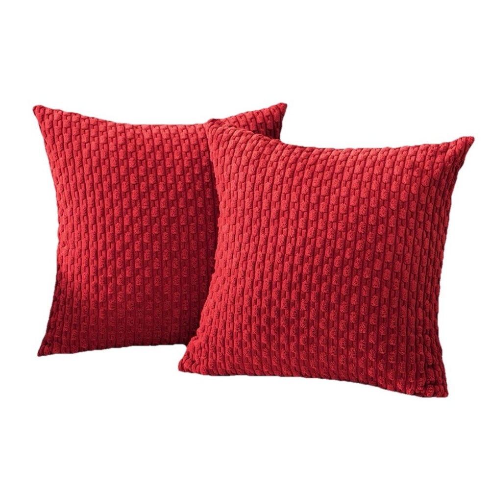 Kevin Textile Red Corduroy Decorative Throw Pillow Covers 16x16 Inch Pack of 2